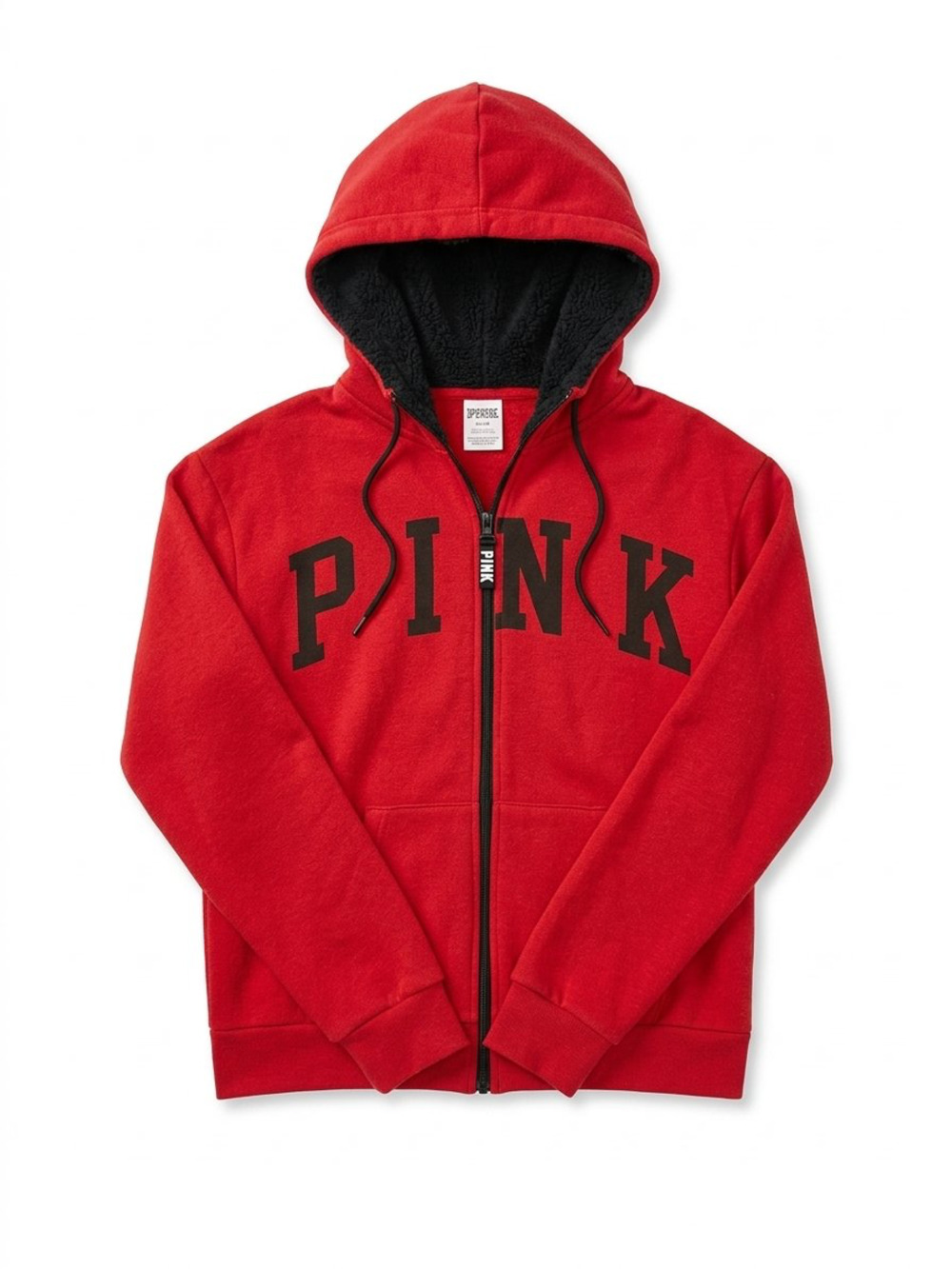 PINK Victoria's Secret Sherpa Lined Full Zip Hoodie Size M Red